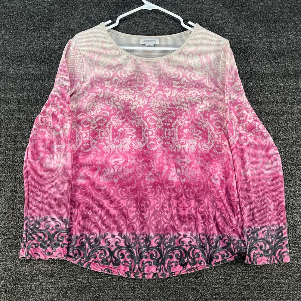 Thermal Top Womens Large Pink Ombre Good Damask Waffle Knit Scoop Liz Clairborne